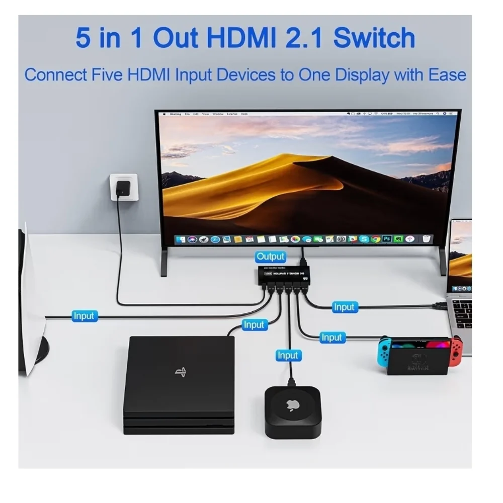 (001)8K HDMI 5x1 2.1 Switch with Remote